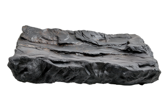 Rough textured piece of dark stone isolated on transparent background. Lava stone isolated on white background