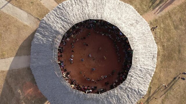Multiethnic Village, a tourist event bringing together indigenous tribes from all over Brazil in Chapada dos Veadeiros, Goi&aacute;s, aerial view
