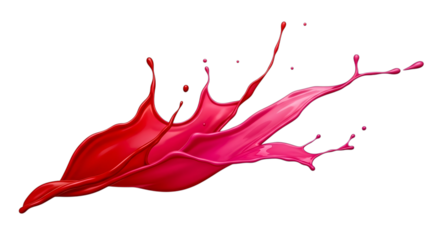 Dynamic red and pink paint splashes in motion, abstract fluid dynamics captured