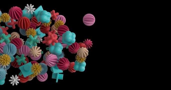 Colorful 3D Geometric Shapes Flowing Across The Screen On Alpha Channel