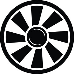 Fototapeta premium Abstract geometric circular wheel design with radiating spokes and central hub silhouette