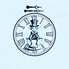 Vintage clock with Roman numerals isolated on a white background. Black antique clock with hands and a Roman dial. Vector