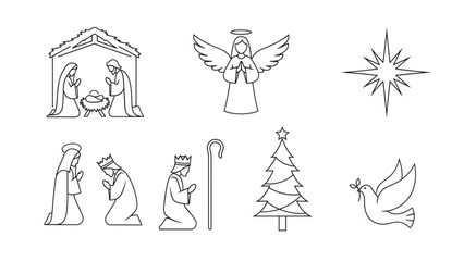 Obraz premium Sacred Christmas Icons – Divine Outline Symbol Vector Set