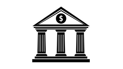 Bank Building Icon &ndash; Financial Institution with Dollar Symbol Vector Illustration