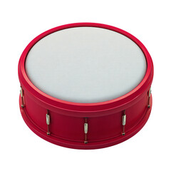 A vibrant red drum with a white surface, perfect for musical performances and artistic expressions.