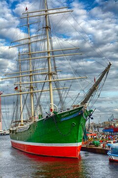 Hamburg, Germany. August 12, 2013. Rickmer Rickmers museum ship in Hamburg harbor, iconic cultural landmark. Image restricted to editorial and documentary use due to heritage protection.