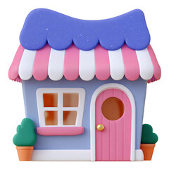 A whimsical, colorful toy house design with a charming roof and inviting door, perfect for children's playtime.