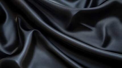 Black silk fabric draping elegantly on a surface showcasing its smooth texture and sheen