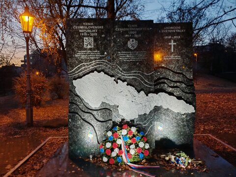 Prague,Czech Republic-April 2 2026: Memorial marking 100th anniversary of independent Czechoslovakia in Prague Kbely