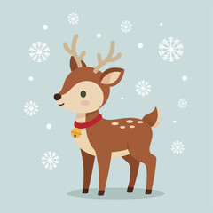 Cute cartoon reindeer character with a festive red collar.