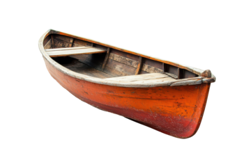 Old wooden boat isolated on transparent background. Paddle boat isolated on white background.