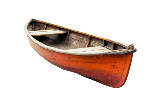 Old wooden boat isolated on transparent background. Paddle boat isolated on white background. - Powered by Adobe