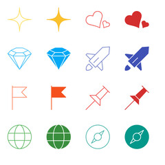 Flat Colored Status and Location Icon Set in Outline and Solid Style for Premium Value and Global Navigation