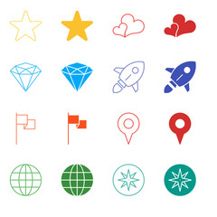 Flat Colored Status and Location Icon Set in Outline and Solid Style for Premium Value and Global Navigation