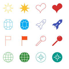 Flat Colored Status and Location Icon Set in Outline and Solid Style for Premium Value and Global Navigation