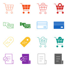 Flat Colored E-commerce and Payment Icon Set in Outline and Solid Style for Shopping and Financial Transactions
