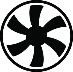 Simple black silhouette of a six blade fan wheel or propeller design