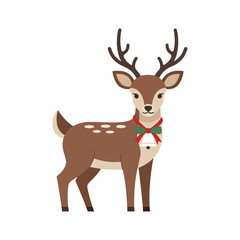 Cute cartoon reindeer with antlers and festive collar.