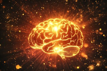 Fototapeta premium A captivating digital illustration showcasing a luminous brain, symbolizing thought, creativity, and innovation
