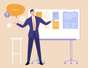 Businessman revealing company  report information, business concept illustration  