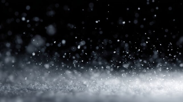 real snow falling on black background, isolated snowflakes, blend layer effect for screen, high-detail texture, winter overlay