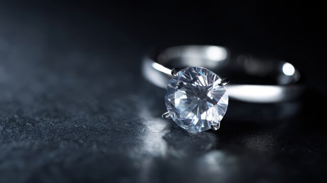 luxury diamond ring on dark background, crisp focus, sparkling facets, premium jewelry presentation