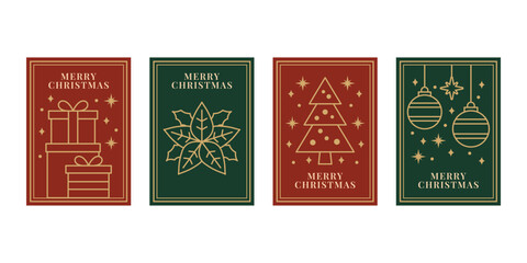 Minimalist Line Art Christmas Card Set with Elegant Icons for Modern and Stylish Holiday Greetings