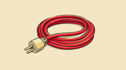 Vibrant Red Coiled Electrical Extension Cord with Two-Prong Power Plug and Cable, Energy Supply Vector Illustration