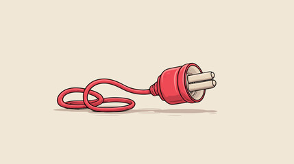 Red Electrical Power Plug Illustration with Coiled Cable. Energy Connection, Power Supply, Technology, and Electricity Concept.