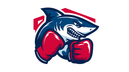 Fierce Boxing Shark Mascot Illustration in Red Gloves - Aggressive Cartoon Animal Character for Sport and Competition Design