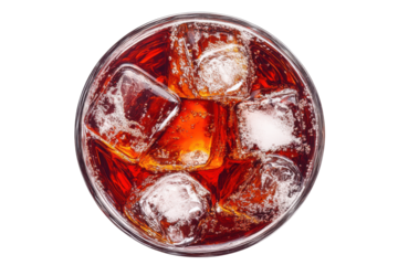 Refreshing red cocktail with ice cubes isolated on transparent background. Refreshing cocktail with ice in a glass highlighting rich color and texture isolated on white background.