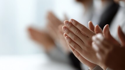 team of business professionals clapping in meeting, close-up on hands, appreciation and encouragement at workplace