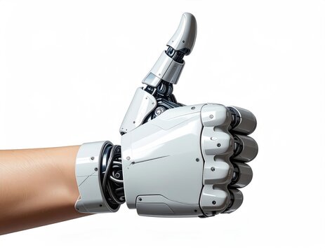 Robotic hand gives a thumbs-up, blending with human skin