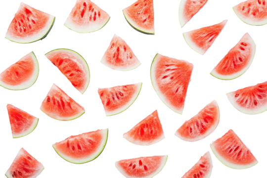 Freshly sliced watermelon pieces isolated on transparent background. Sliced fresh watermelon isolated on white background. - Powered by Adobe