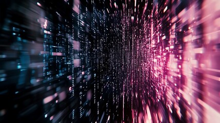 Abstract light streaks reveal dark blue and pink matrix, creating a futuristic vibe