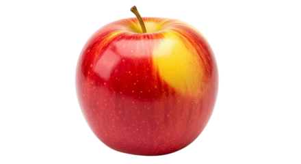 Single fresh red and yellow apple isolated on transparent background