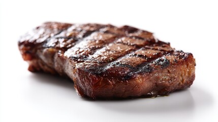 hot fresh grilled boneless ribeye steak, juicy with barbecue grill marks, isolated on white background