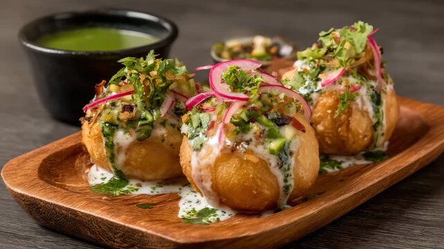 Delicious Indian street food dahi puri  