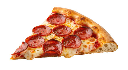 Delicious slice of pepperoni pizza isolated on transparent background