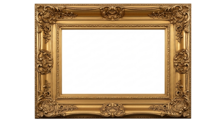 Ornate antique gold picture frame isolated on transparent background