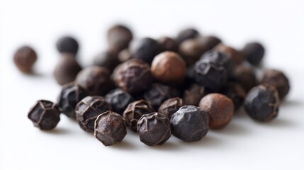 Fototapeta premium black pepper seeds, close-up pile, isolated on white, fresh and realistic