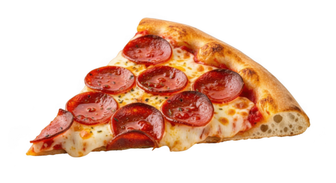 Delicious slice of pepperoni pizza isolated on transparent background
