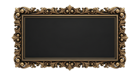 Ornate Rectangular Black Blank Sign with Antique Gold Border - Vintage Decorative Frame for Text or Images