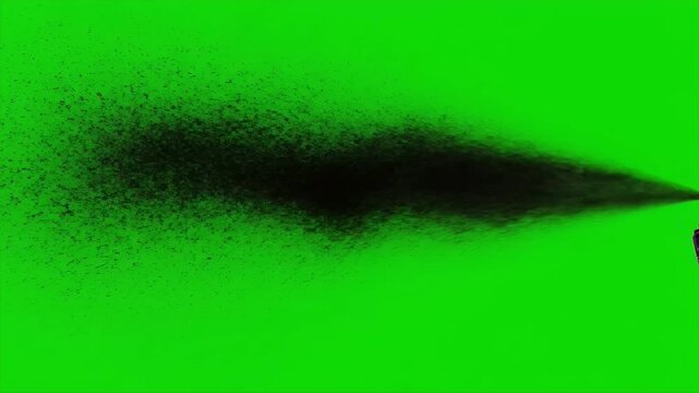 Black Aerosol Spray Paint Mist on Green Screen Background.