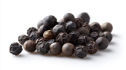 Fototapeta premium black pepper seeds, close-up pile, isolated on white, fresh and realistic