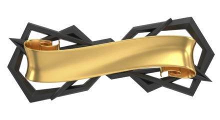 Golden ribbon banner with abstract geometric frame, isolated on a white background, ideal for graphic design and decorative elements