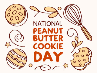 Celebrating National Peanut Butter Cookie Day with Whisk Cookies and Decorative Elements in Vector Style
