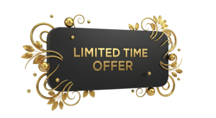 Special Limited Time Offer Announcement with Ornate Golden Flourishes and Elegant Black Background