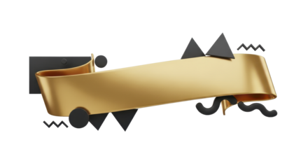 Golden Ribbon Banner with Geometric Accents for Modern Design Projects