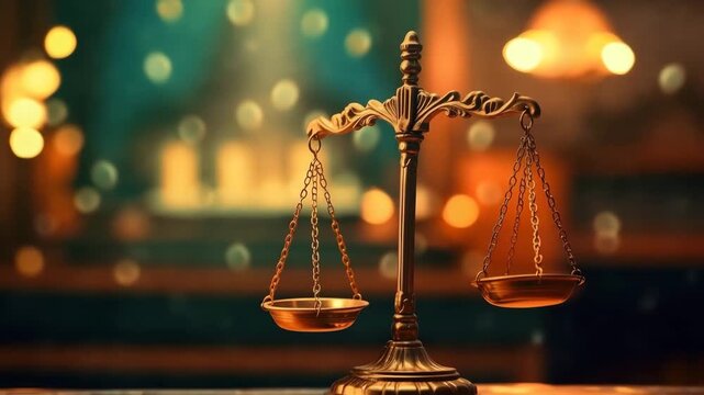 Golden justice scales in law office